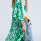 Green Long Kimono With Drawstring Closing in Tribal Print