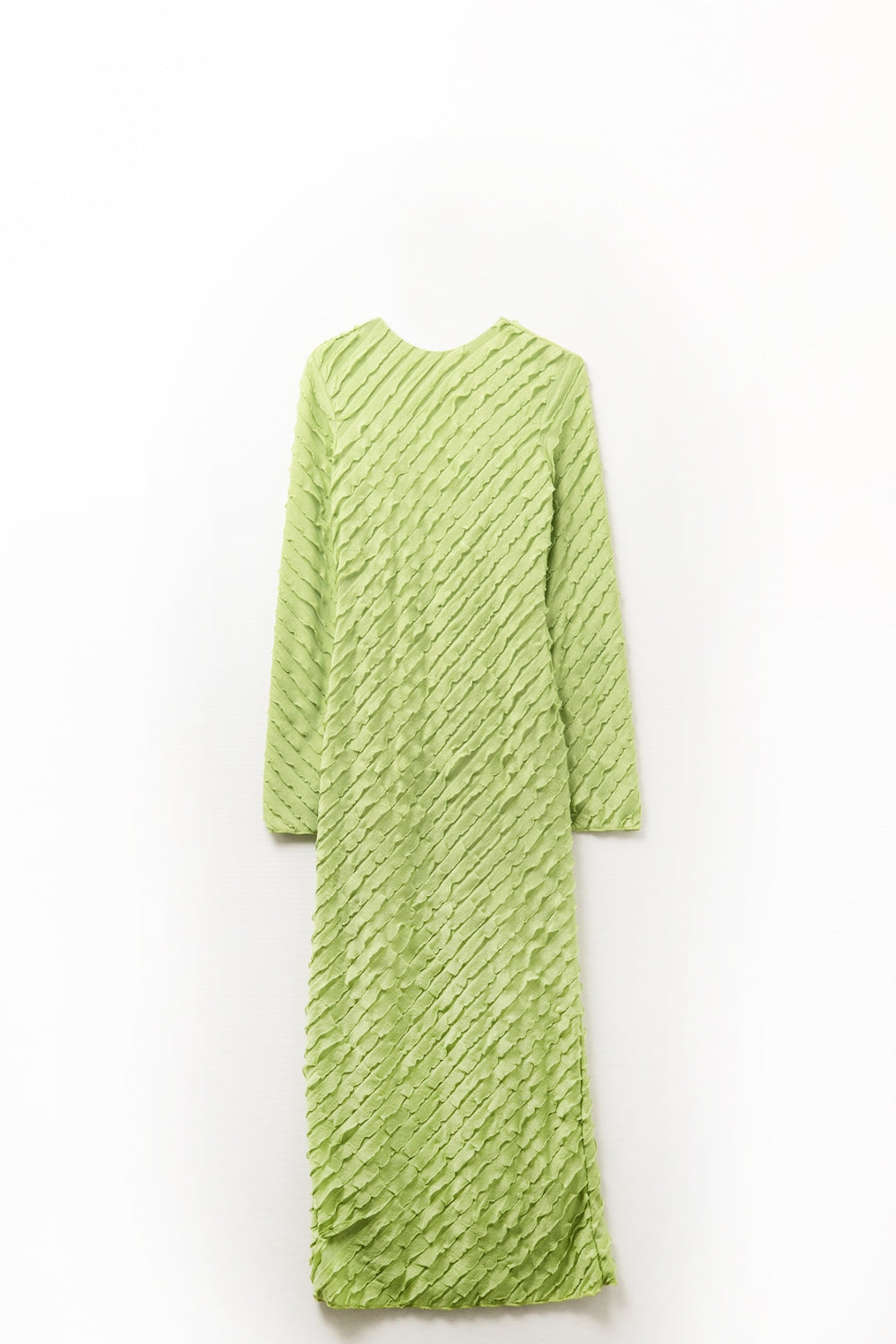 Q2 Green Maxi Dress With Bias mini Ruffle Design