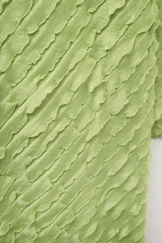 Green Maxi Dress With Bias mini Ruffle Design