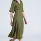 Green Maxi Shirt Dress With Polo Collar