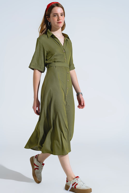 Green Maxi Shirt Dress With Polo Collar