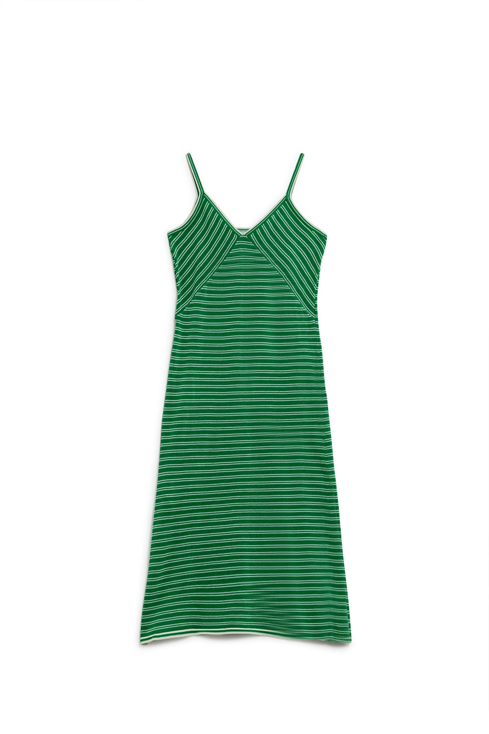 Vestido midi verde con rayas y tirantes finos