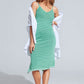 Green Midi Dress With Stripes And Spaghetti Straps