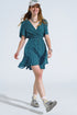 Q2 Green Mini Dress With Wrap Front Cinched Waist And Floral Print