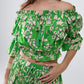 Green Off The Shoulder Top With Elastic Waist in Floral Print