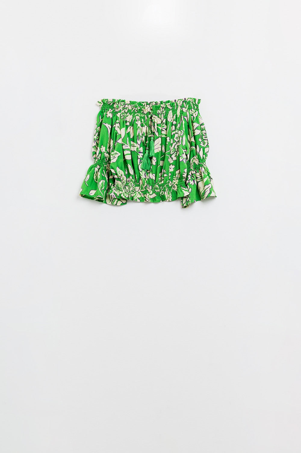 Green Off The Shoulder Top With Elastic Waist in Floral Print