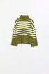 Q2 Green oversized trutleneck sweater with white stripes and splits on the side