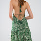 Q2 Green short boho style satin flower print dress