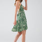 Green short boho style satin flower print dress