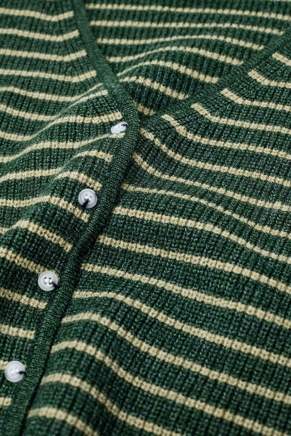 Green striped textured knit cardigan