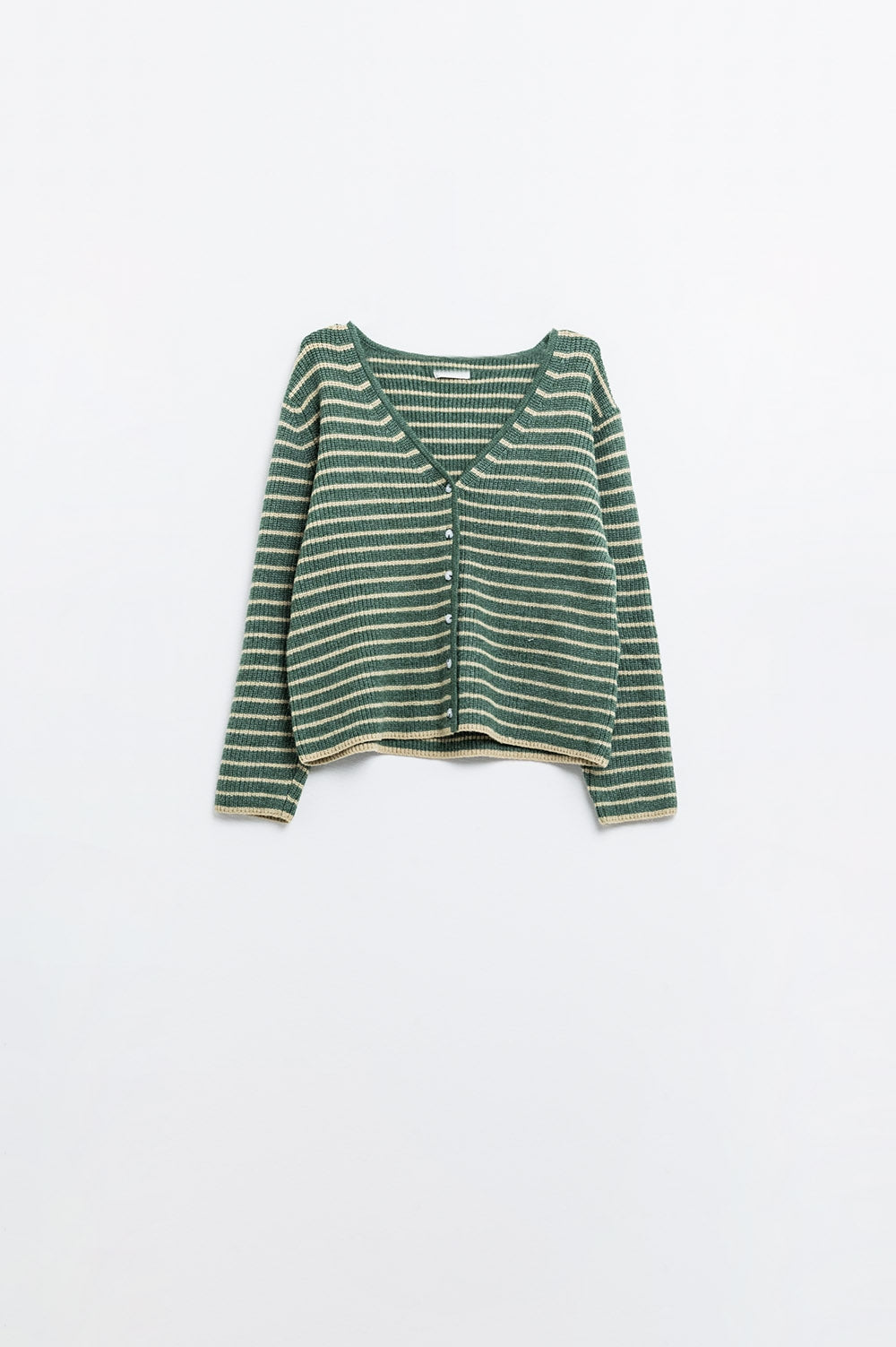 Q2 Green striped textured knit cardigan