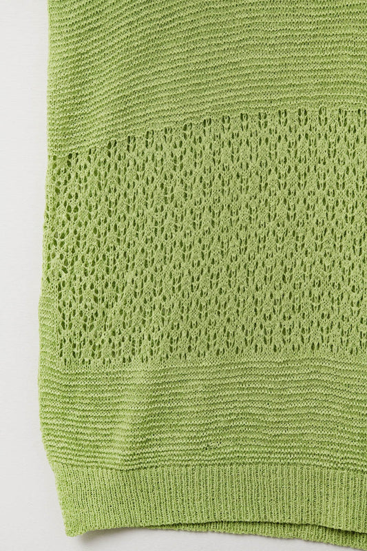 Green sweater with soft open knit and dropped sleeves