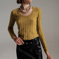 Q2 green wide neck ribbed knit sweater