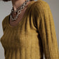 green wide neck ribbed knit sweater