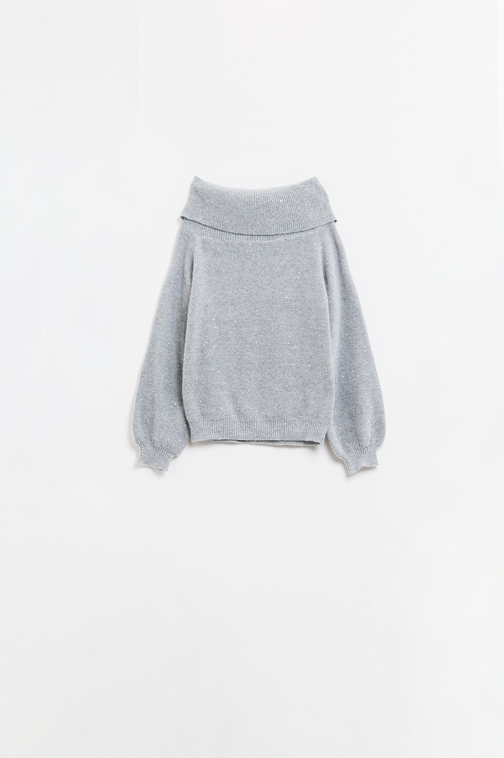 Grey boat neck sweater with sequins