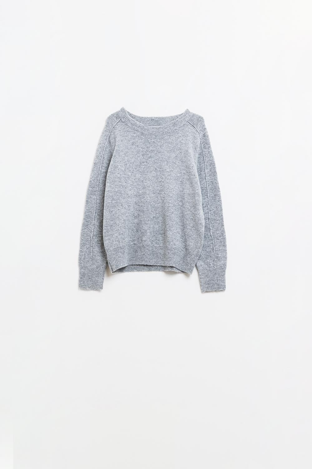 Q2 Grey crew neck sweater with seam detail on sleeve