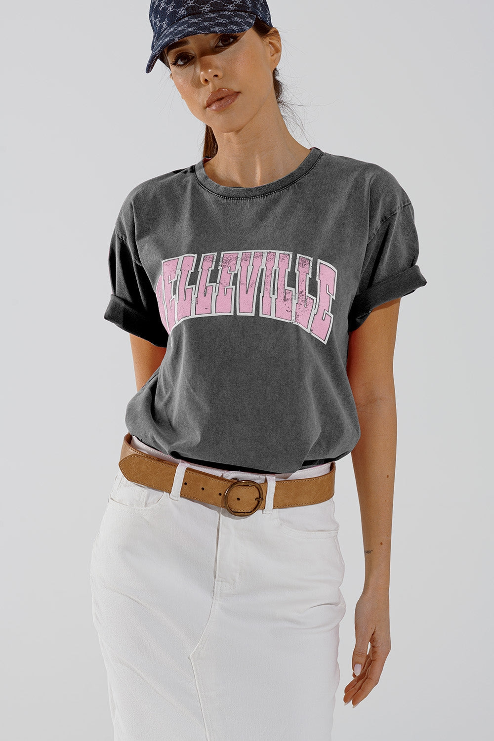 Q2 Grey Crew Neck T-shirt With Belleville text