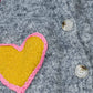 Grey knitted cardigan with embroidered hearts