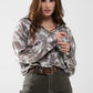 Q2 grey Metallic effect flower print shirt