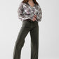 grey Metallic effect flower print shirt