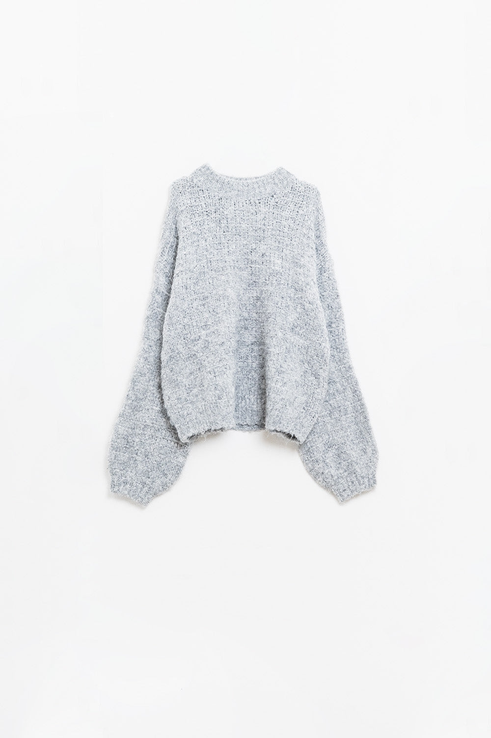 Q2 Grey Oversized Knit Sweater with balloon Sleeves