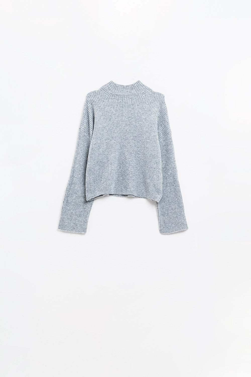 grey ribbed turtleneck sweater