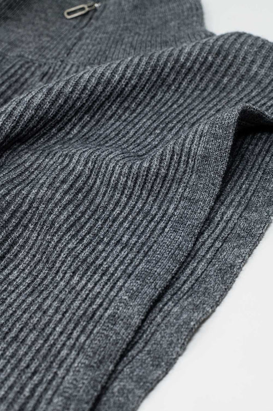 Grey sleeveless turtleneck sweater with zipper closure