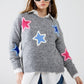 Q2 grey sweater With Embroidered Stars