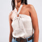 Q2 Halter neck crop top with ring detail in beige