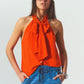 Q2 Halter Neck Top with Button Details in Orange