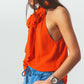 Halter Neck Top with Button Details in Orange