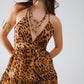 Q2 Halter Open Back BabyDoll chiffon Dress in Leopard Print