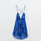 Halter Open Back BabyDoll Dress in snake Blue Print