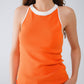 Top Halter En Naranja Con Ribetes Blancos