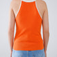 Top Halter En Naranja Con Ribetes Blancos