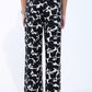 Hawaiian Floral Print Straight Pants in Black and White