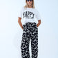 Hawaiian Floral Print Straight Pants in Black and White