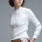 Q2 henley Long Sleeve Ribbed Sweater in White
