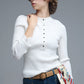 henley Long Sleeve Ribbed Sweater in White