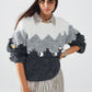 Herringbone Pattern Sweater With Sequin Details In Grey