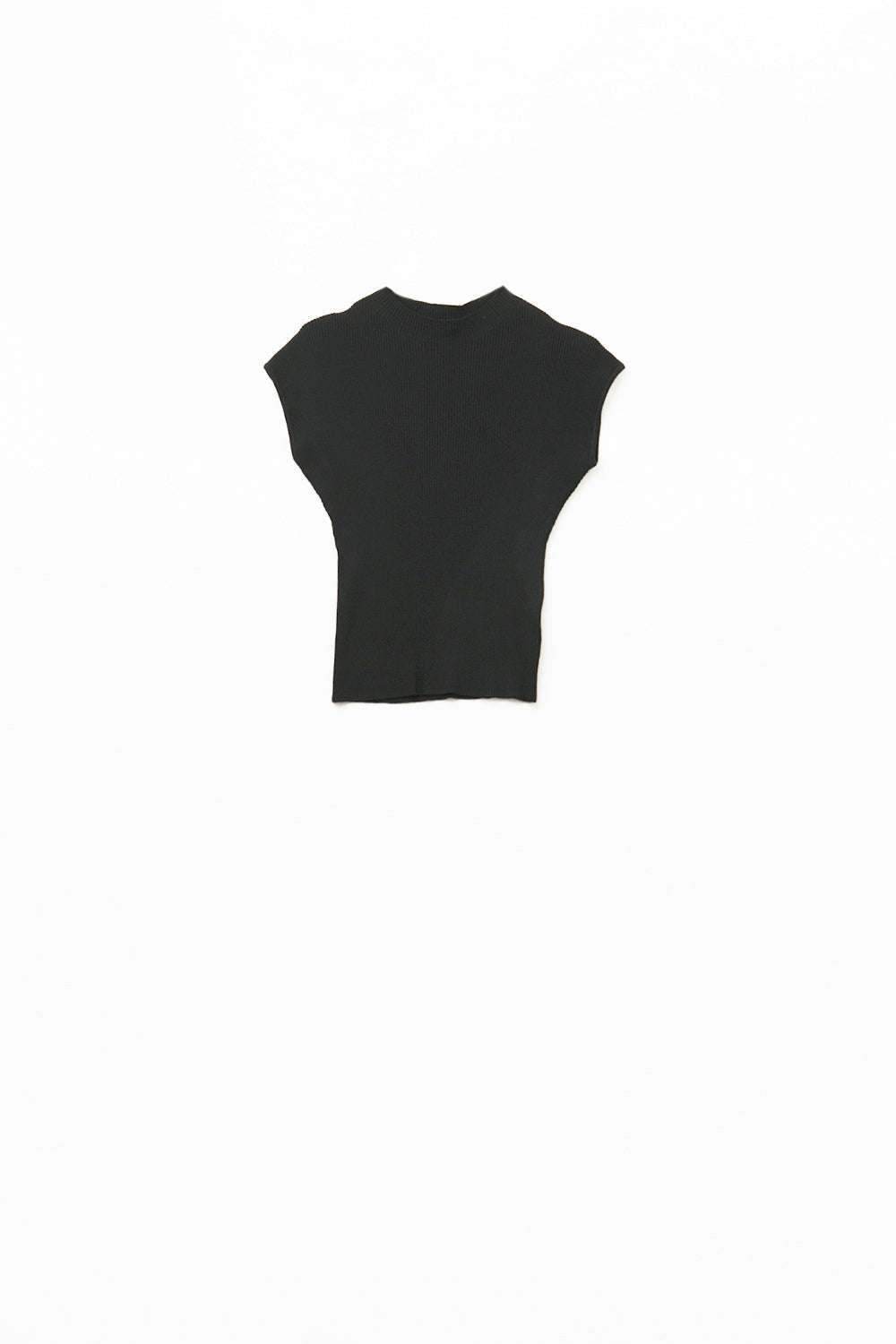 Q2 High Neck Cap Sleeves ribbed sweater in black