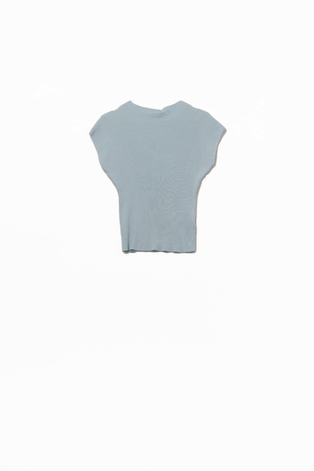 Q2 High Neck Cap Sleeves ribbed sweater in blue