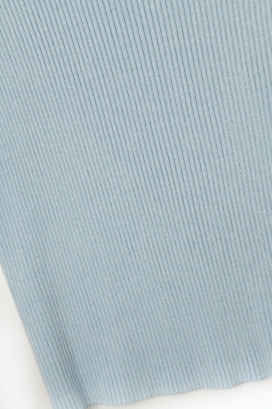 High Neck Cap Sleeves ribbed sweater in blue