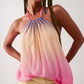 Q2 High neck pleat top in pink ombre