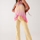 High neck pleat top in pink ombre