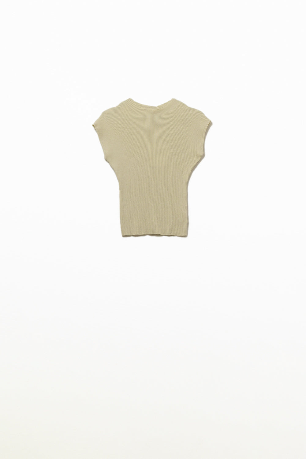 Q2 High Neck short Sleeves ribbed sweater in beige