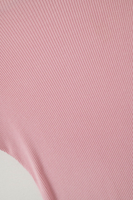 High Neck short Sleeves ribbed sweater in baby pink