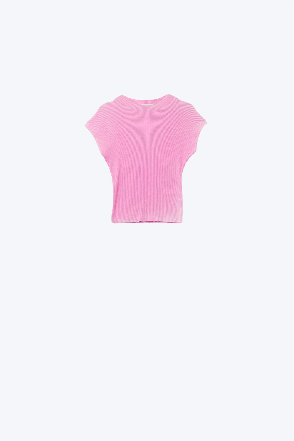 Q2 High Neck short Sleeves ribbed sweater in fucshia