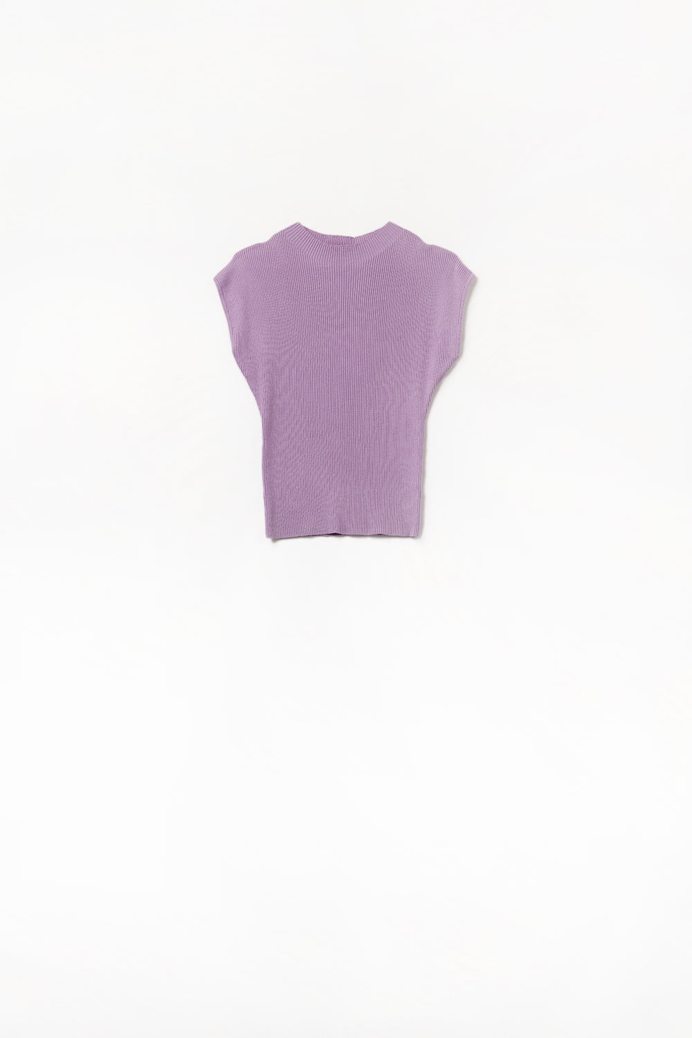 Q2 High Neck short Sleeves ribbed sweater in lilac