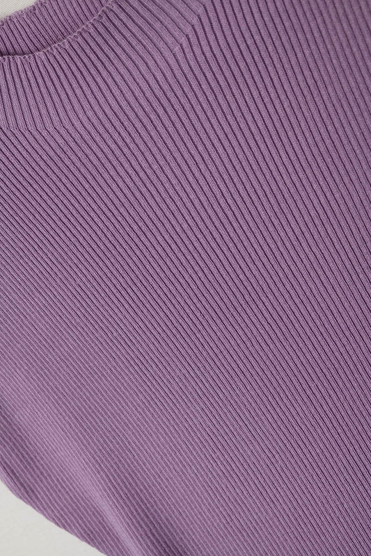High Neck short Sleeves ribbed sweater in lilac